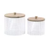 Food Storage LITTON LANE White Iron Mesh Round Canisters With Wooden Lid (Set Of 2) -Honey Can Do Shop white litton lane kitchen canisters 22653 64 1000