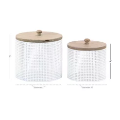 Food Storage LITTON LANE White Iron Mesh Round Canisters With Wooden Lid (Set Of 2) -Honey Can Do Shop white litton lane kitchen canisters 22653 fa 1000