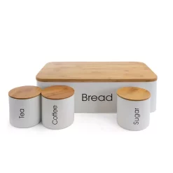 Food Storage MegaChef 4-Piece Metal Canister Set With Bamboo Cutting Board Lid -Honey Can Do Shop white megachef kitchen canisters 985111713m 4f 1000