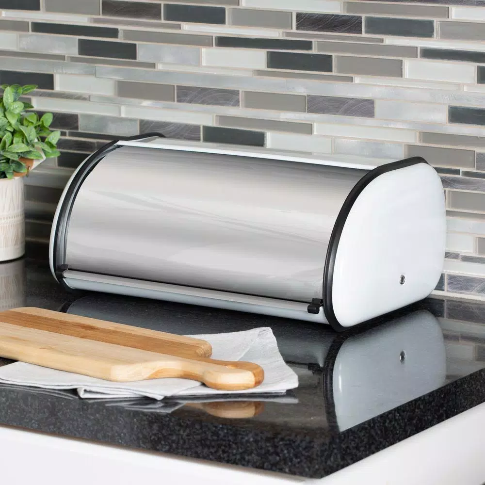 Countertop Storage Honey-Can-Do Retro White Rolltop Bread Box 3 Countertop Storage Honey-Can-Do Retro White Rolltop Bread Box